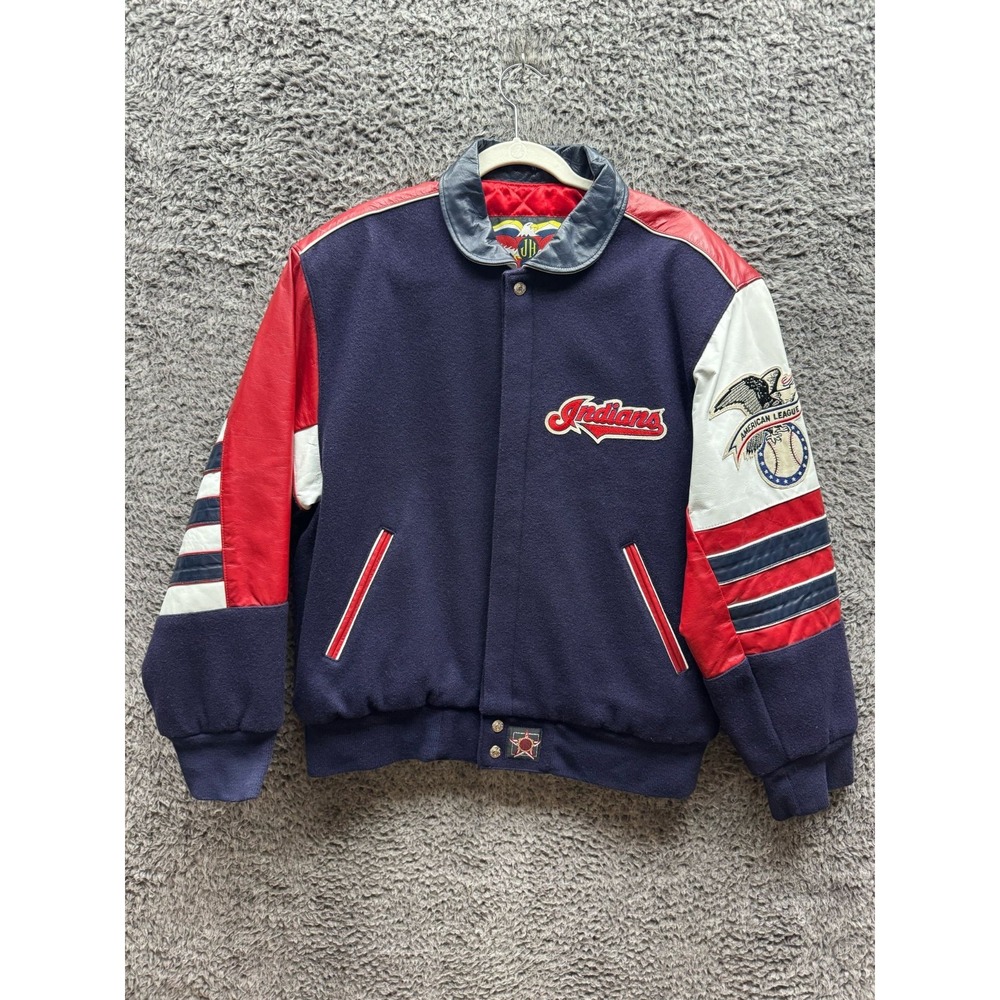 Vintage 90s Jeff Hamilton MLB Cleveland‎ Indians Baseball Varsity Jacket Size S